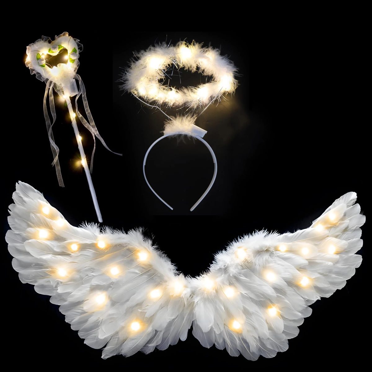 Alas de ángel con aureola y varita