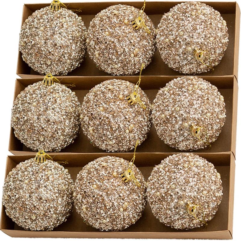 12 bolas de purpurina champán de 6 cm