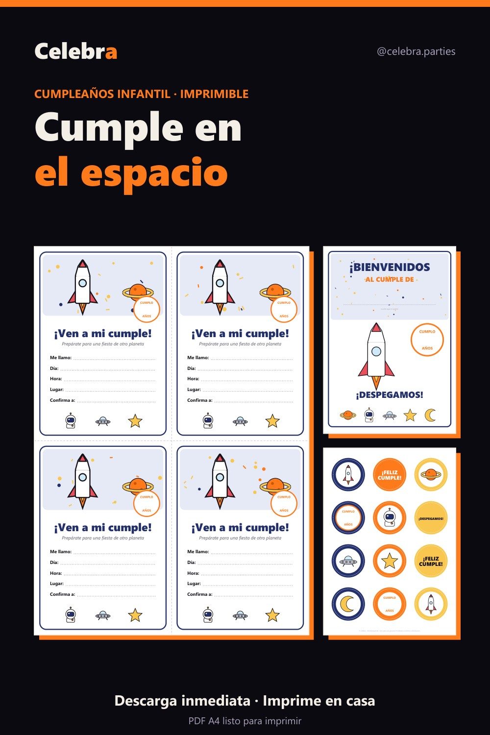 Pack de cumpleaños del espacio para imprimir