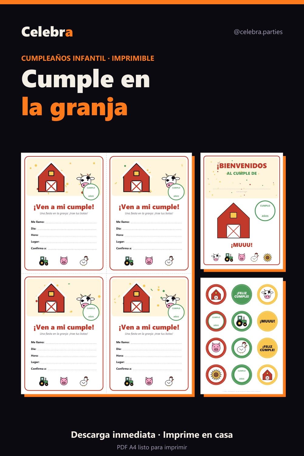 Pack de cumpleaños de la granja para imprimir