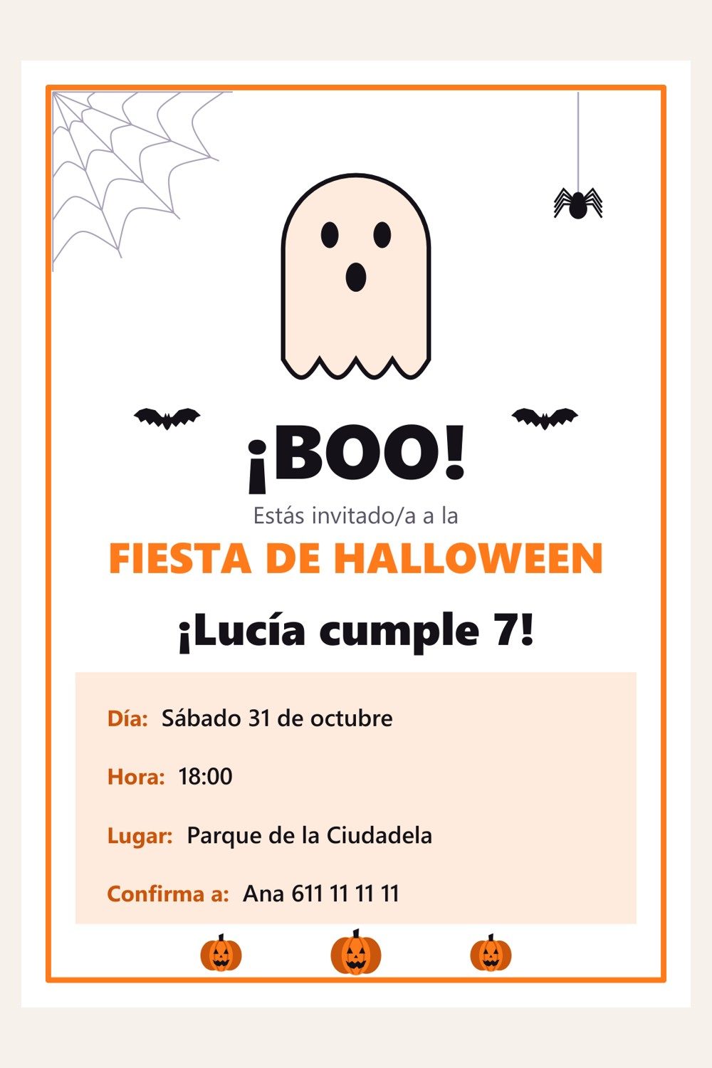 Invitación de Halloween personalizada