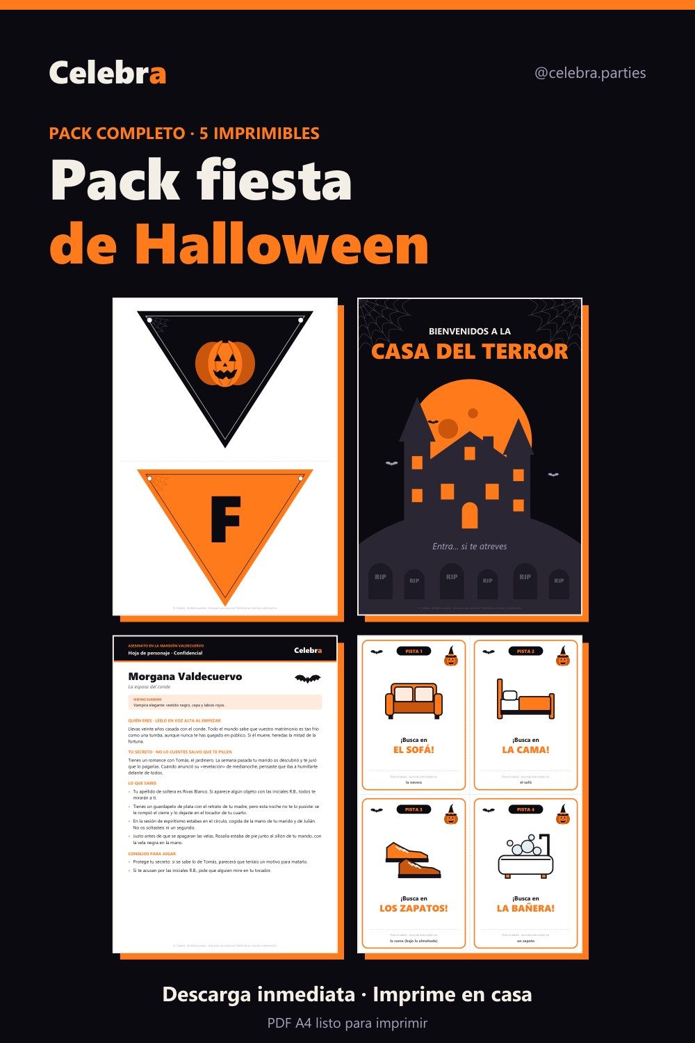 Pack fiesta de Halloween para imprimir (5 en 1)